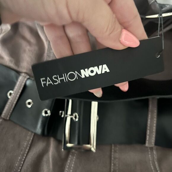 Fashion Nova Stay With Me Belted Denim Jumpsuit In Charcoal - Picture 6 of 6